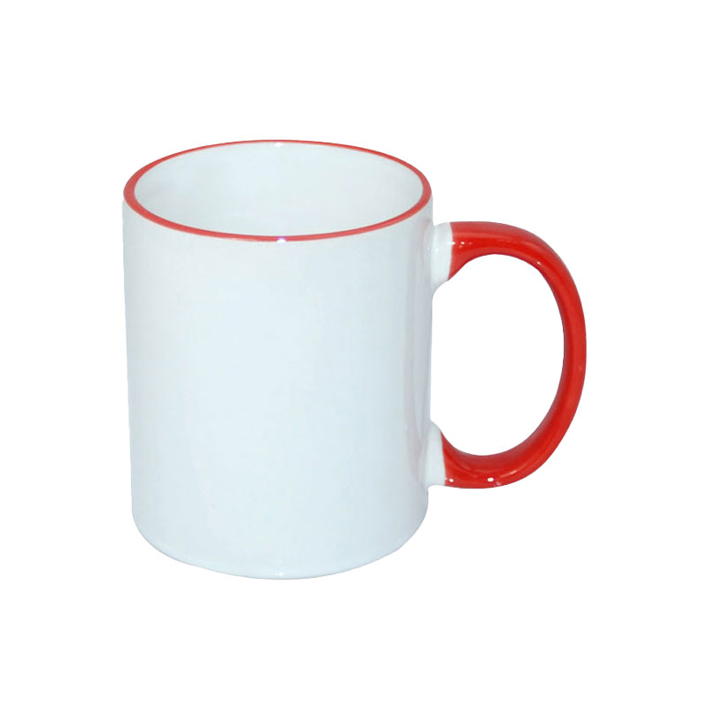 B11BA-09 TAZAS BLANCAS CON ASA Y BORDES ROJOS 11ONZ